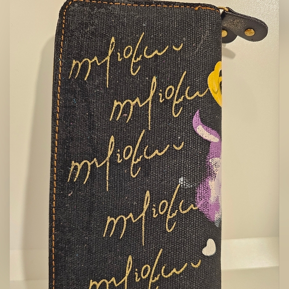 Denim Double Zip Long Painted Wallet With Chain EUC - Picture 4 of 7